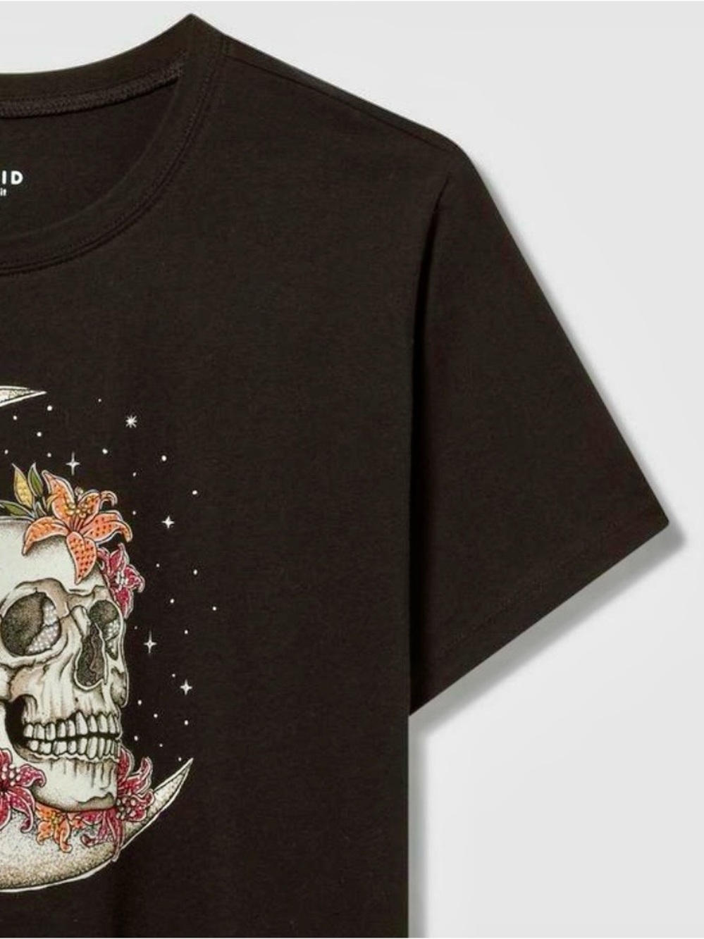 Torrid Black Tee with Moon, Skull & Floral Graphic - Rhinestone Detail - Size 5X - Picture 9 of 9